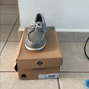 Sperry Gray Moccasins with Rawhide Laces and Rubber Soles